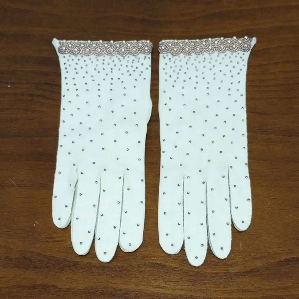 Beaded Wrist Length Evening, Party, Bridal Gloves, 1950s Vintage